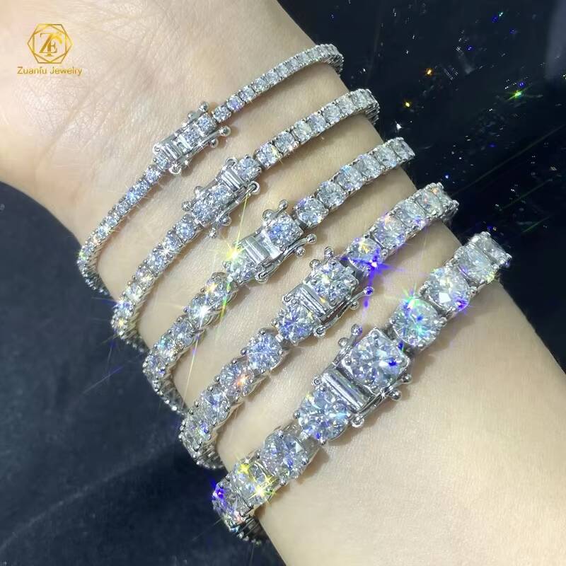 Wholesale 925 Silver Gold Plated 2mm 3mm 4mm 5mm Iced Out Gra Moissanite Diamond Tennis Bracelet Chain Men Women Fine Jewelry