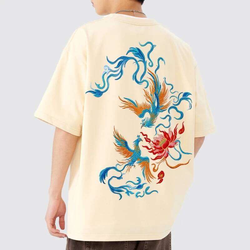 Chinese Style Phoenix Lotus Print Graphic and Women's Short Sleeve T Shirt Men's Sportwear C260131