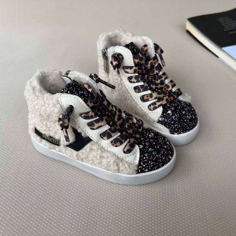 New Sequin Children Winter Board Sneakers Kids Girl Fashion Warm Fur Boy Casual Outsaid Sport Star Leopard Shoes XZ004 Y260128