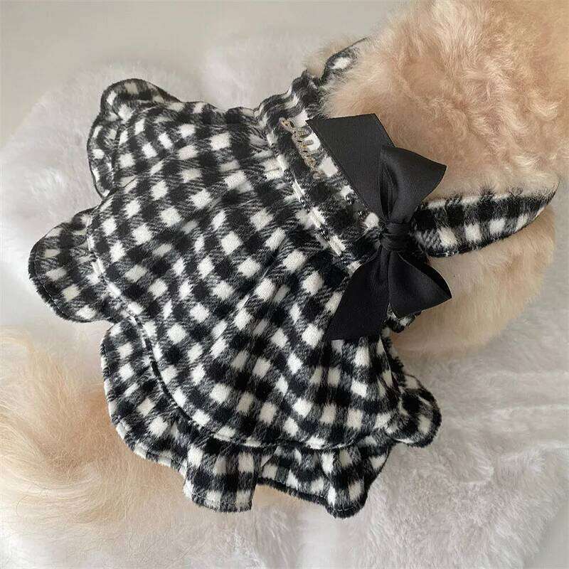 Pet Autumn/Winter Strap Skirt Cat Checkered Bow Vest Christmas Birthday Small and Medium Sized Dog Coat H260130