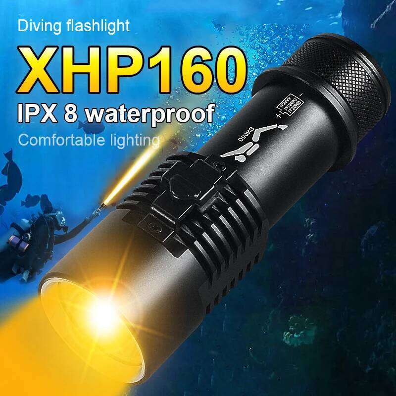 Super Bright Profession XHP160 Diving Flashlight Powerful Underwater LEDs Torch Rechargeable Yellow Hand Lamp Waterproof Lantern H260131