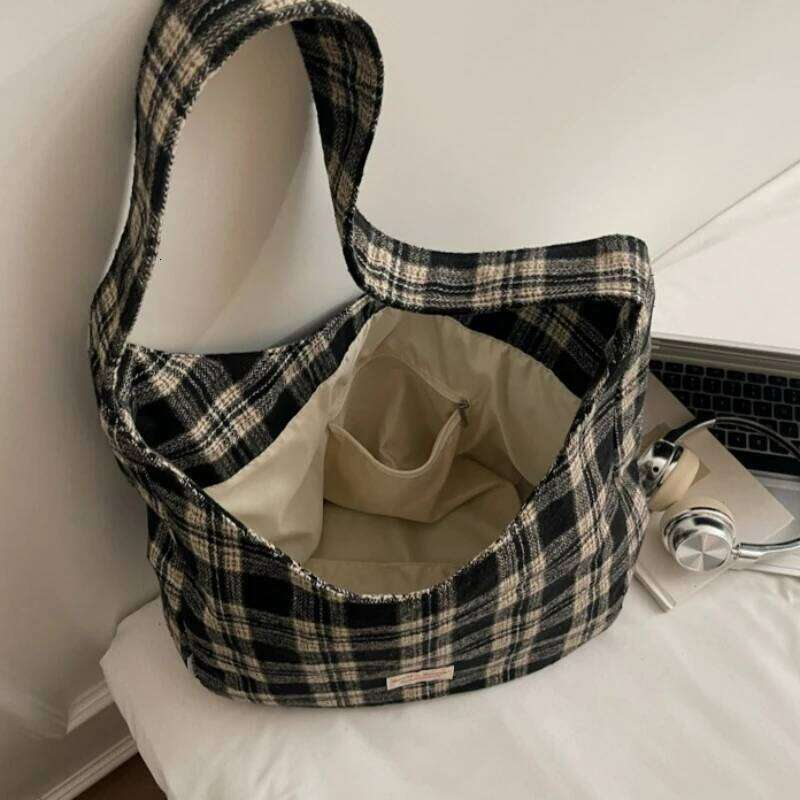 Fashion Plaid Crossbody Women Casual Canvas Shoulder Bag Large Capacity Tote Comfortable and Versatile Texture Storage Bags XJ260131