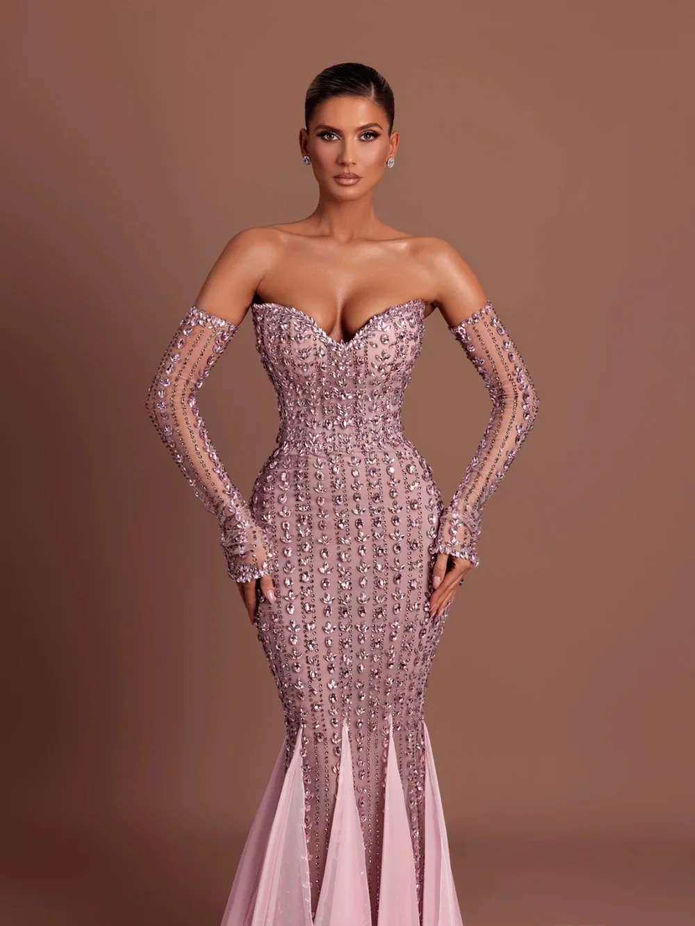 Luxury Strapless Evening Dresses Crystal Prom Gown Beaded Rhinestone Backless Slim Fit Mermaid Customized Vestidos De Noche Plus Size
