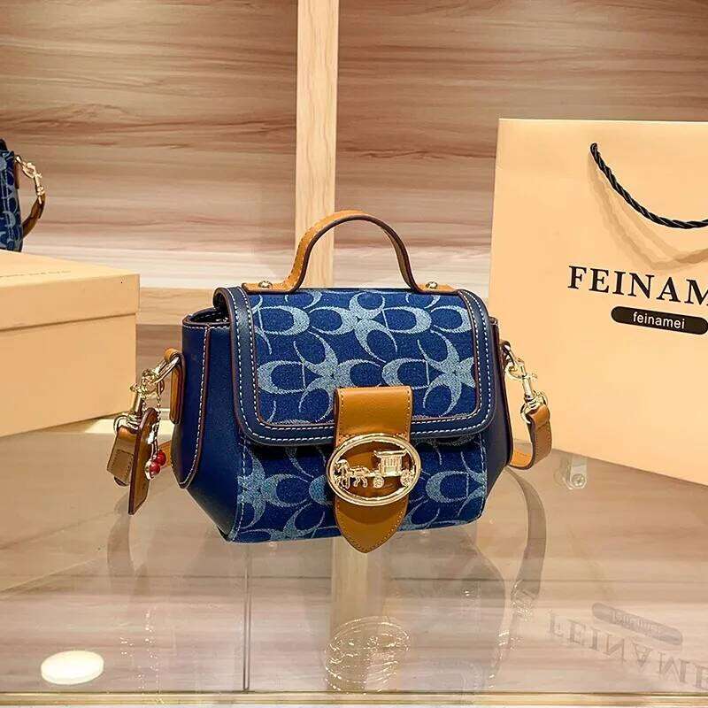 Ladies' handbag, light luxury retro denim canvas fashionable single-shoulder crossbody bag, 2025 new high-end color-matchi