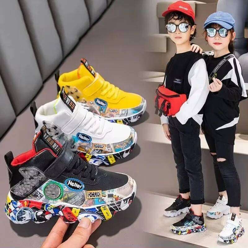 Autumn Winter Child Sneakers Fashion PU Leather Boys Casual Soft Sole Anti Slip Girls Running Plush Warm Kids Shoes Y260128