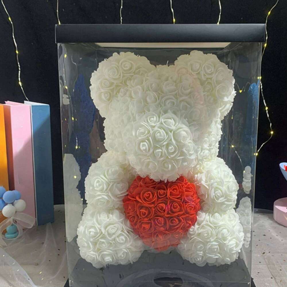 Perfect Day Present - 10 Inch Beautiful Artificial Rose Flower Bear Gift for Valentine's Day, Birthday, Wedding, Mot Y260131