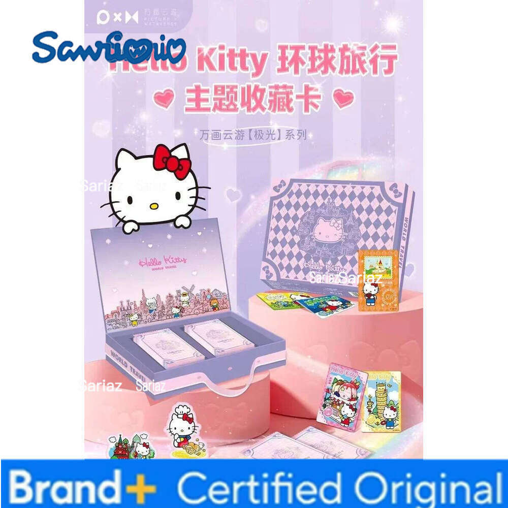 Sanrio Genuine HelloKitty Global Travel Theme Pink Cute Anime Collection Card Game Hobby Children's Toy Gift H260130