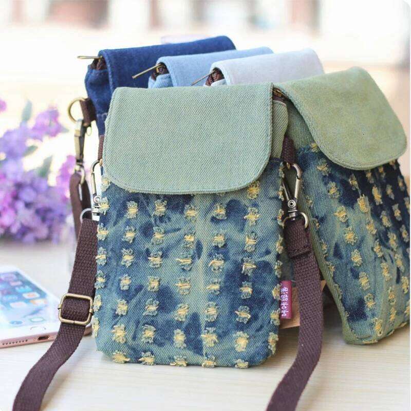 Denim 3-layer Mini Messenger Mobile Phone Case Shoulder Bag Purse Pouch Handbag Wallet Women's Fashion