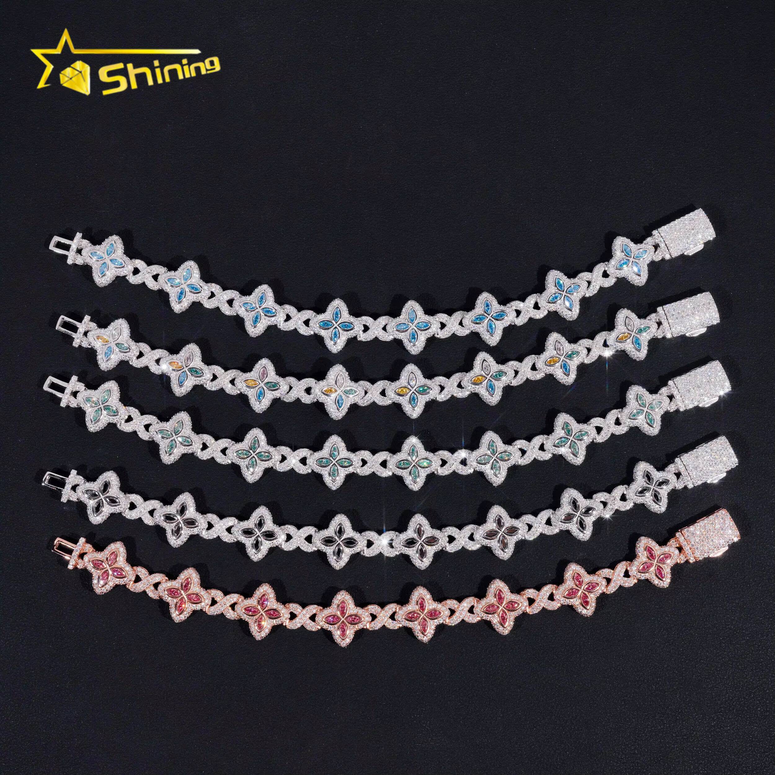 New Design Iced Out Colors Moissanite Cuban Link Chain Sterling Silver 925 Moissanite 15mm Bracelets Hip Hop Mens Jewelry