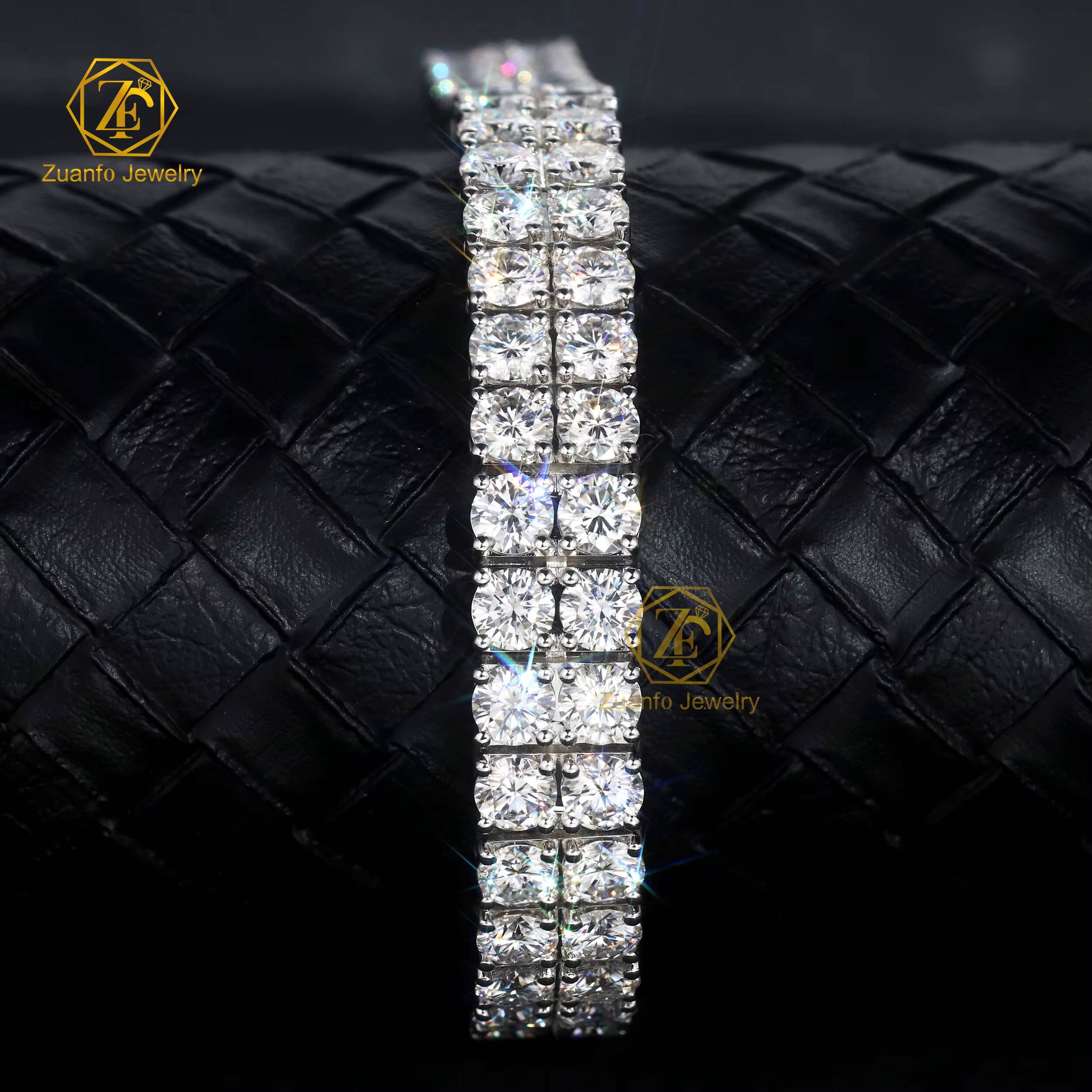 Hip Hop Charm Jewelry Bracelet 2 Rows Clustered Gra Synthetic 5MM 05CT Moissanite Diamond 10MM Wide Tennis Bracelet for Women