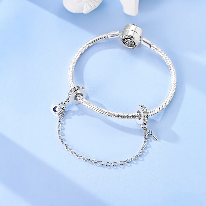 Sparkling 925 Sterling Silver Heart-shaped Infinity Triple Clear Jewel Safety Chain Charm Fits Bracelet Fine Jewelry Gift 260124