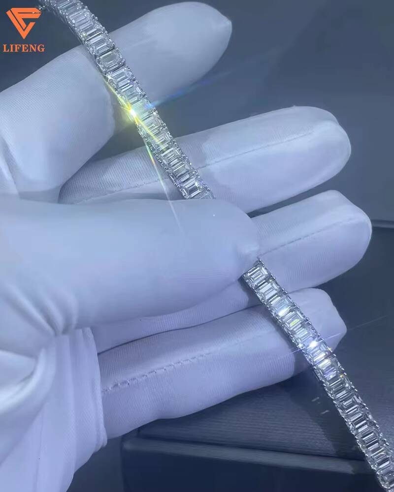 Hot Selling Fashionable Design White Color VVS Moissanite Baguette Shape Bracelet Luxury Jewelry Tennis Bracelet