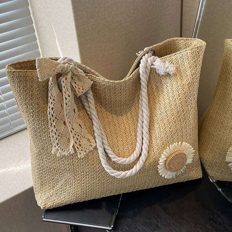 Elegant Ladies Straw Woven Handbag Women Holiday Beach Commute Casual Tote Top-Handle Fashion Retro Shoulder Bags XJ260130