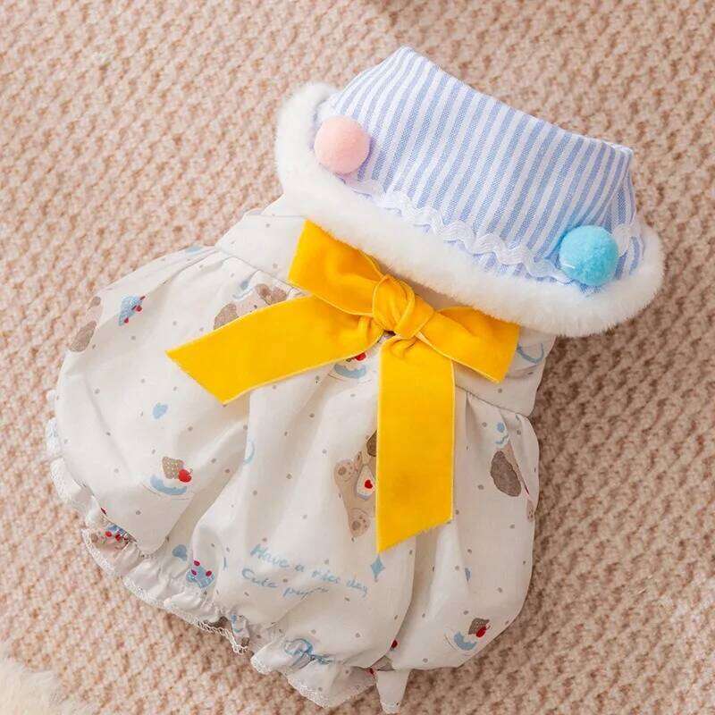 Winter Pumpkin Skirt for Puppies Winter-Warm Dog Down Jacket Teddy Bow Princess-Style Fleece-Lined Cotton Coat H260130