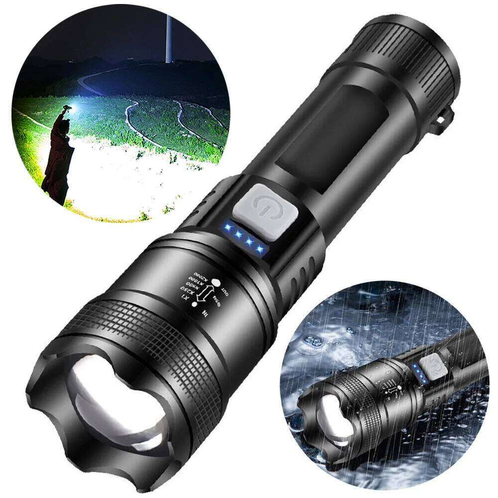 XHP50 Handheld Display LED Flashlight 300LM Powerful Zoom Lamp Mobile Bank for Power Outages H260131