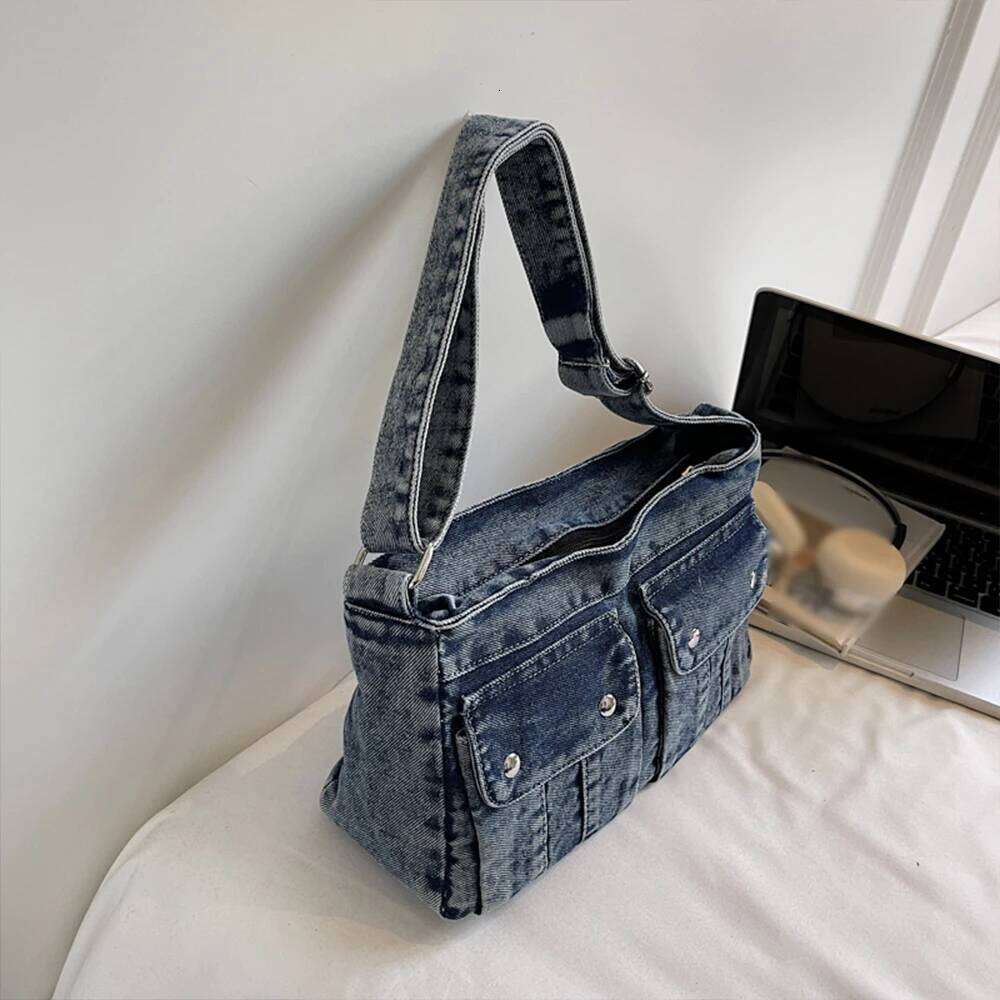Vintage Washed Canvas Fashionable Women's Crossbody Bag, Large Capacity Commuting Casual Denim Shoulder Bag XJ260131