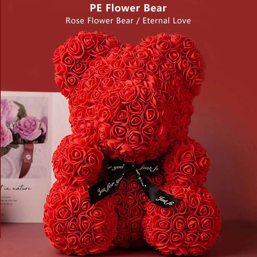 DIY 25 Cm Teddy RoseBear With Box Artificial PE Flower Bear Rose Valentine's Day For Girlfriend Women Wife Wedding Gifts Y260131
