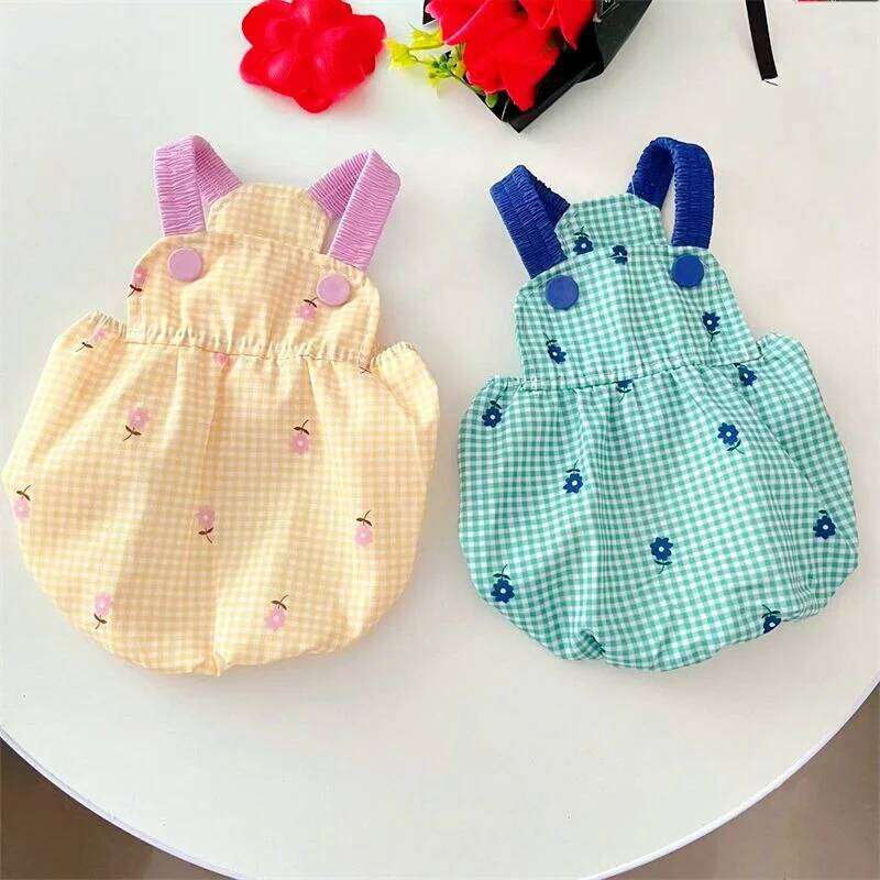 Summer Pet Lovely Plaid Print Dress Chihuahua Teddy Girl Clothes Cat Puppy Suspender Skirt Dog Costume H260129