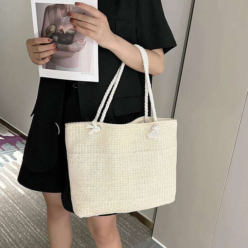 Summer Vacation Handmade Woven Women's Shoulder Bags Fashion Straw Underarm Bag Large Capacity Ladies Handbags XJ260130