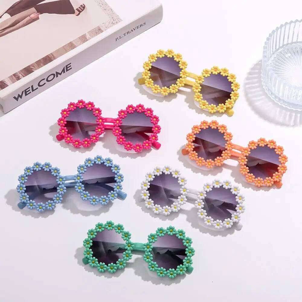 Round Flower Kids Sunglasses UV400 for Boy Girls Lovely Baby Daisy Sun Protection Cute Sport Shades Children Outdoor Eyewear H260130