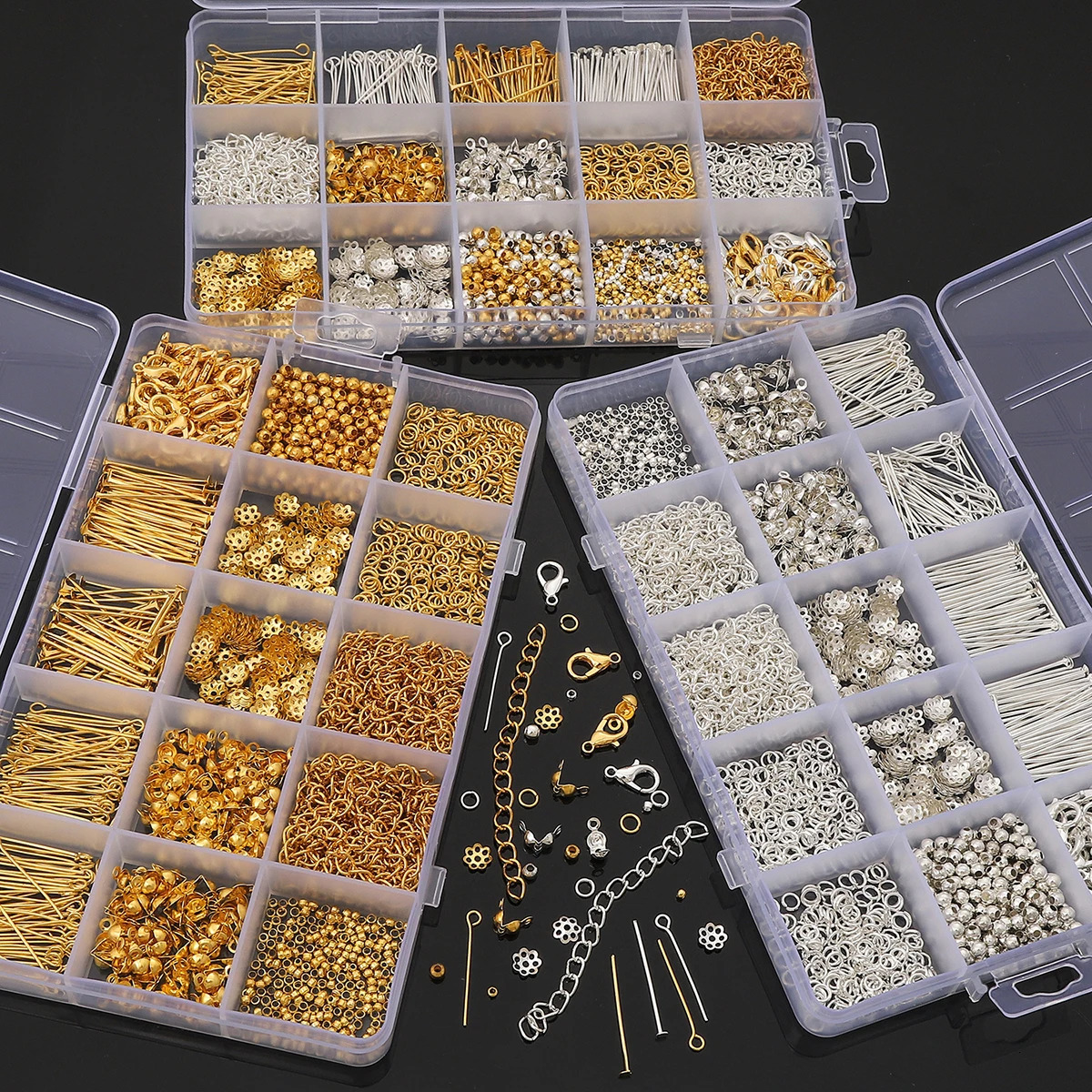 15 Grid Box DIY Metal Accessories Jewelry Making Material Set For Jewelry Making Bracelet Earrings Accessories About 1260pcs 260124