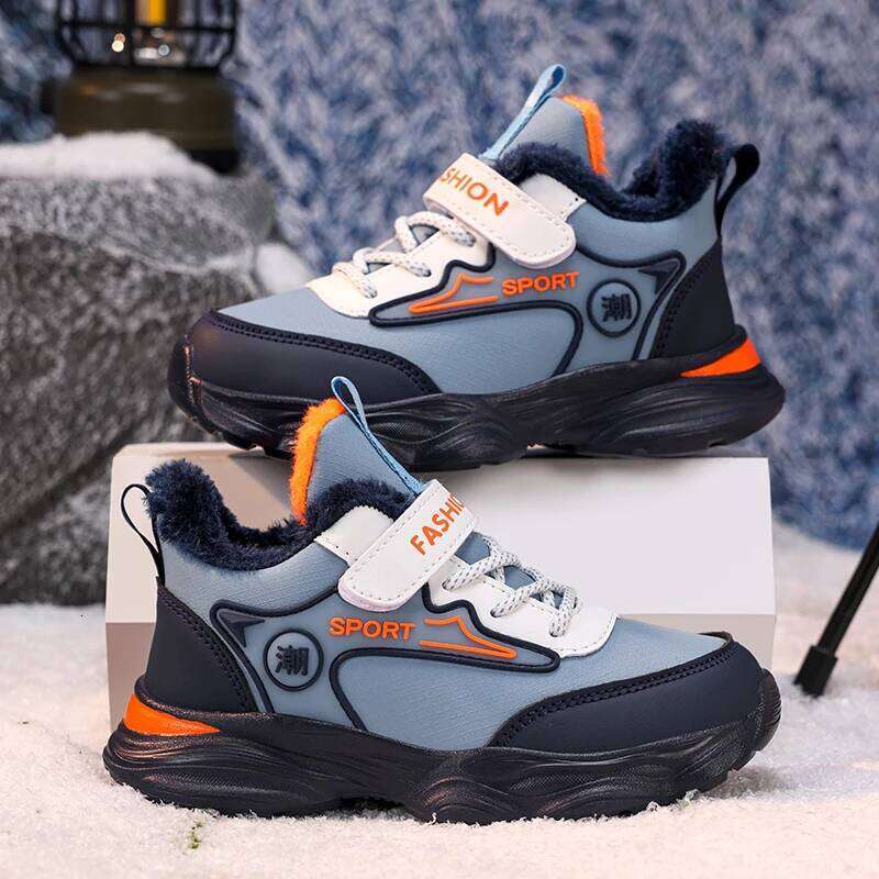 Childrens Sports Fashion Pu Leather Plush Warm Comfortable Walking Casual Winter Outdoor Boys Non Slip Running Shoes Y260128