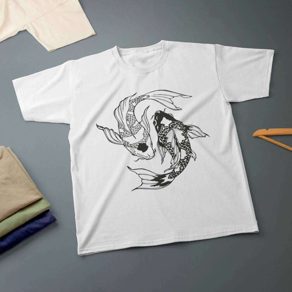 Koi Fish Yin Yang T-Shirt Ink Drawing Graphic T Shirts Retro Streetwear High-quality Crew-neck Short-sleeved Men's T-shirt C260131