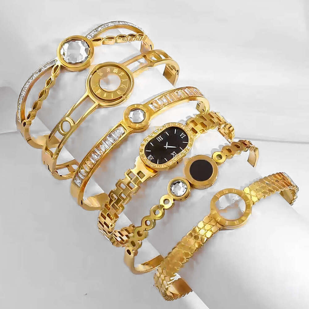 Cross-Border Wholesale Gold-Plated 18K Gold High-End Women's Non-Fading Jewelry Watch Stainless Titanium Steel Bracelet