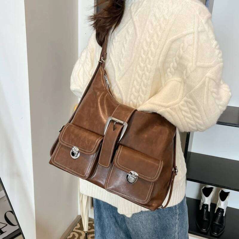 2025 New Sle Double oulder Bapa Trendy Leisure Handbags Retro Large Capaci Casual Women's Tote Underarm Bag Fall Winter