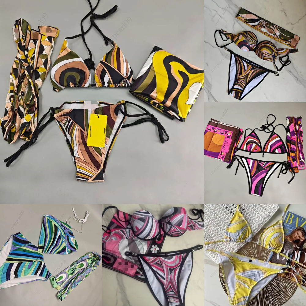puccii swimsuit Rainbow Bikinis Swimwear Scarf Headband Brand Women Swim Cover Skirt Sarong Luxury Cup Up Swimsuit Summer Beach Vacation Outfit Resort Wear