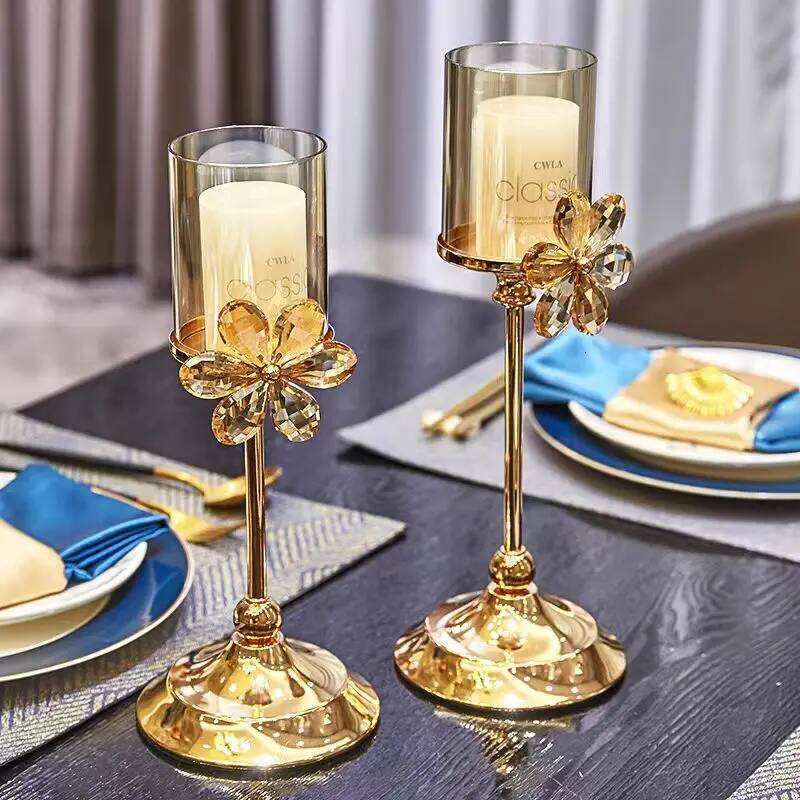European Container Home Dining Table Decoration | Crystal Candle Holder Ornamental Decor Y260131