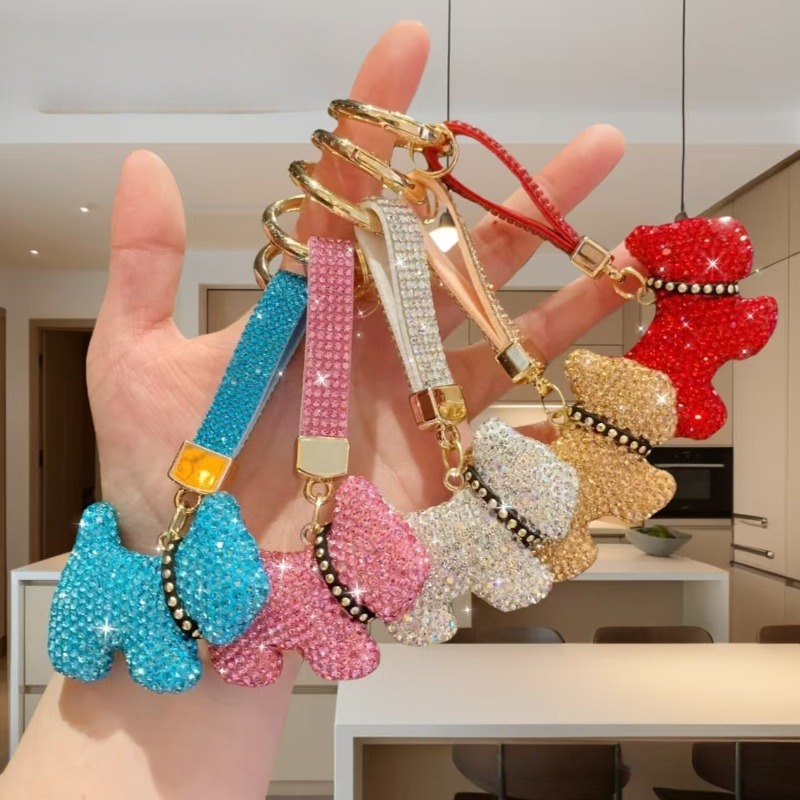 birthday gift Sparkling Keychain Rhinestone Crystal Dog Puppy Pendant Fashionable Car Keyring Bag Charm for Women Girls Gift