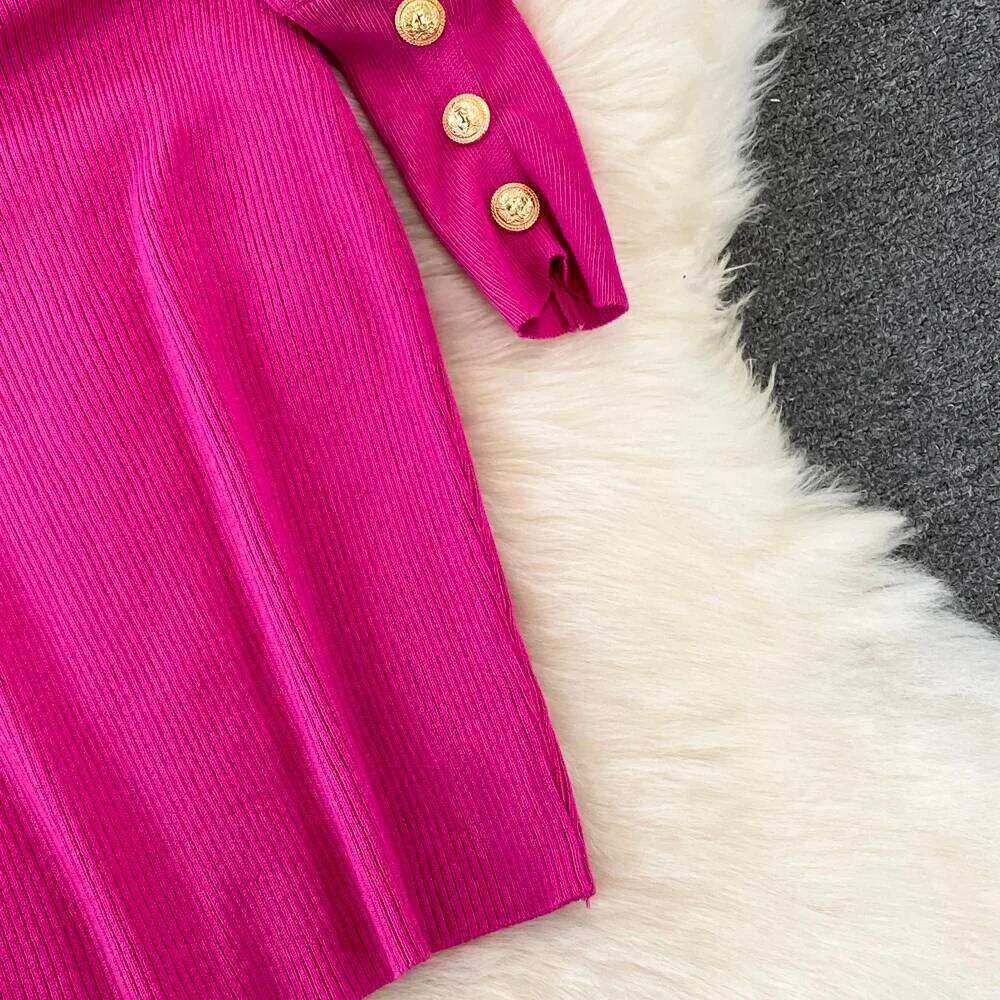 New Bottons Sexy Knitted Dress Elegant Long Sleeve Slim O Neck Fashion Ladies Party Bodycon Sweater Midi Dresses XJ260131