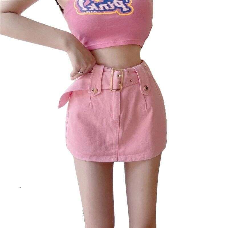 American Retro Hot Girl Brown Half Coffee Color Denim Short Pants Women Design Sense Slimming Hip Skirt