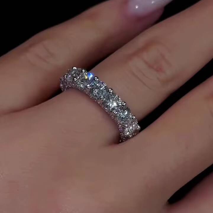 4 mm round cut moissanite micro pave full eternity wedding band white gold plated fine jewelry