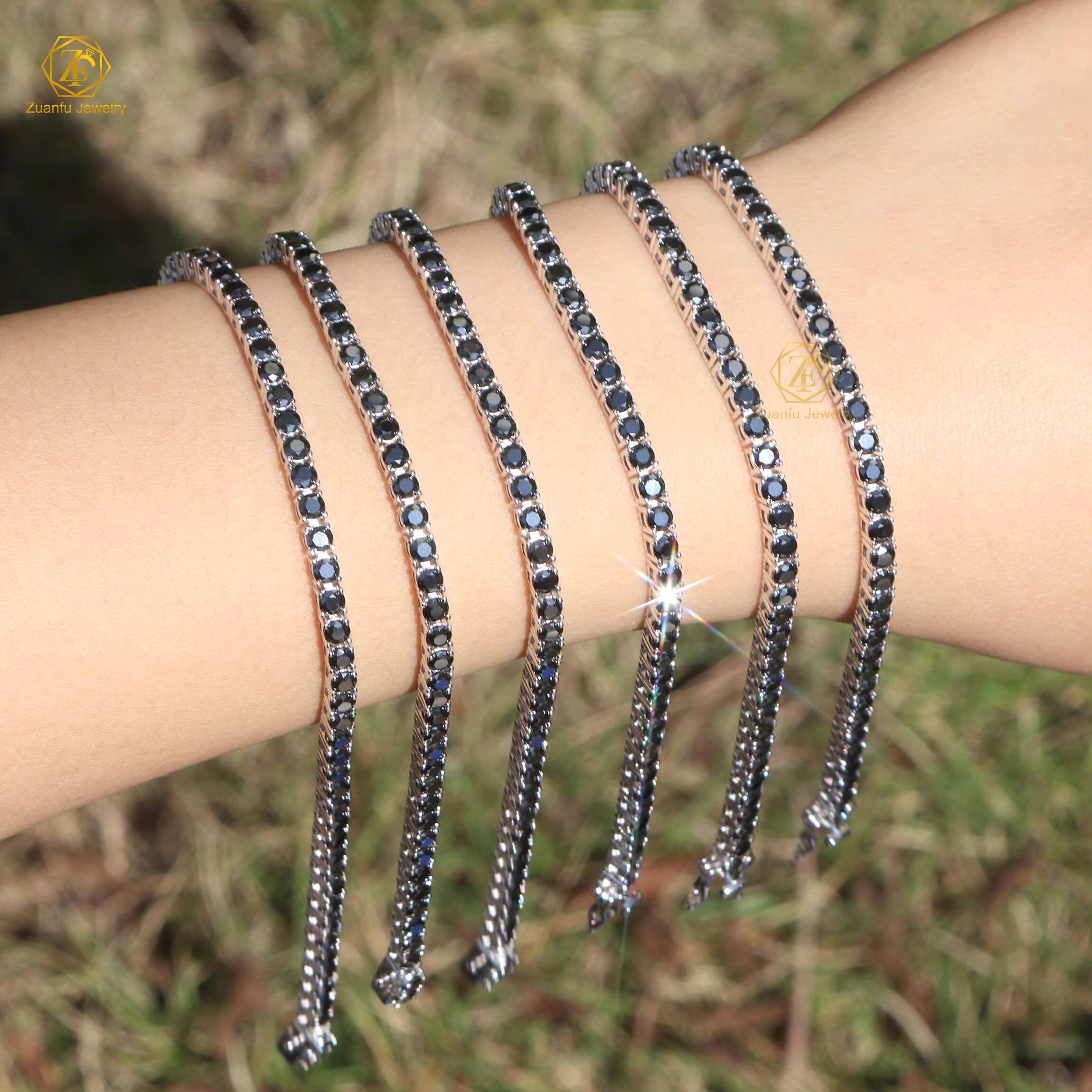 Cheap Price Hip Hop Ice Out Unisex 2mm 3mm 7inch 925 Sterling Silver VVS Black Color Moissanite Diamond Tennis Bracelet