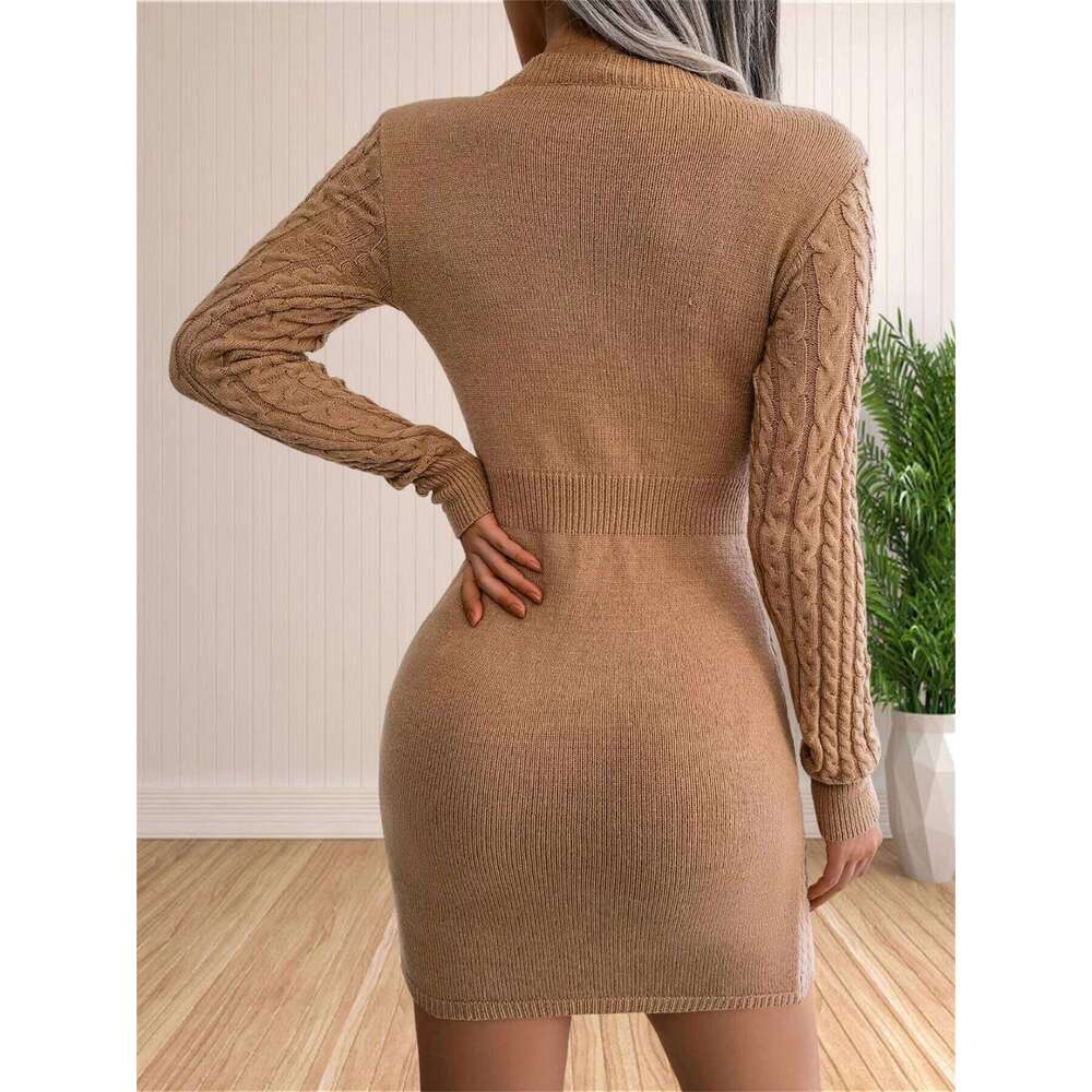 Women's Sexy Backless Cable Knit Sweater Dress Long Sleeve Bodycon Midi Dresses for Fall Winter XJ260131