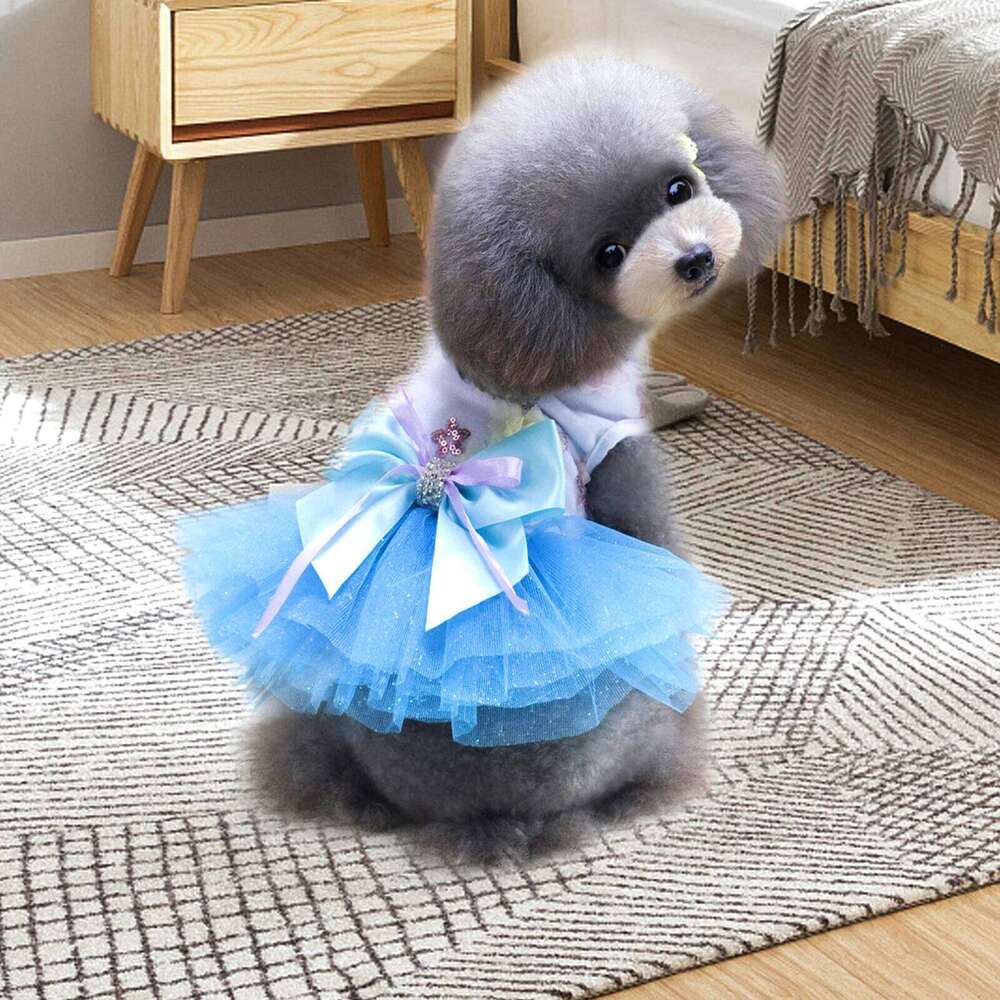 Dress Summer Mesh Sequin Dot Flower Tutu Skirt Small Puppy Clothes Party Apparel Dog Princess Costume H260129