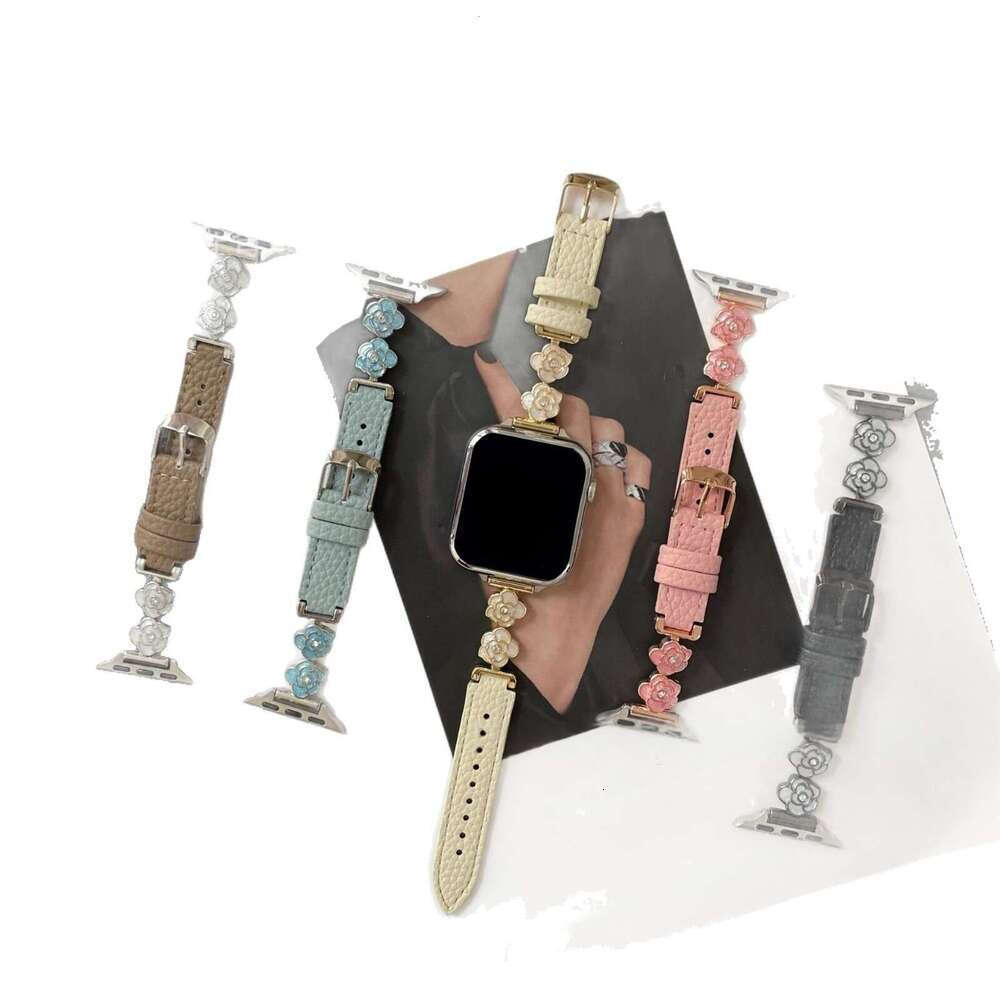 Camellia Diamond Denim Leather Apple Watch Band Fashion Strap for iWatch Series 1-10 Ultra SE