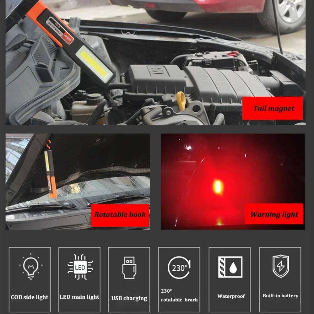 LED work magnet lighting flashlight Car Garage Lamp Mechanic charging COB car maintenance light with hook H260131