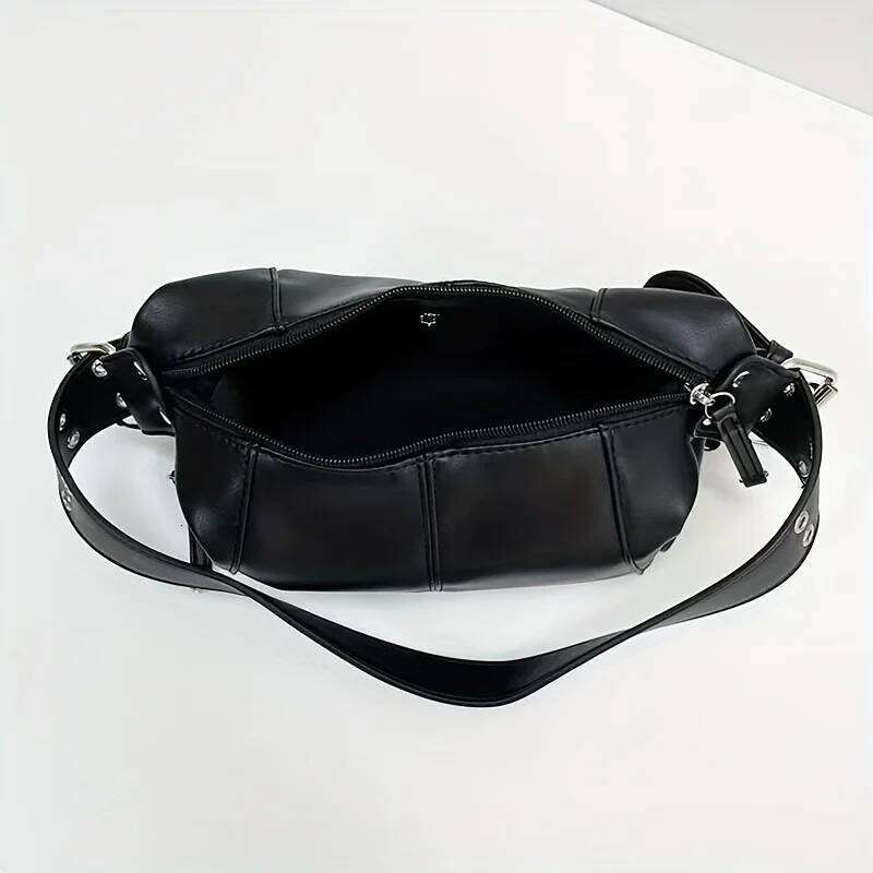 Women's Cool Drag Style Underarm Stick Bag Niche Design Leather Zipper Single Shoulder Handbag