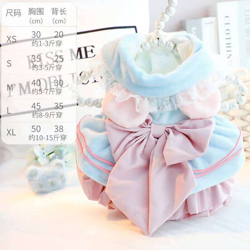 Autumn Winter Thick Pet Dress Dogs Cats Princess Style With Cute Bowknot, Warm Soft Girlish Outfit For Small Dog H260129
