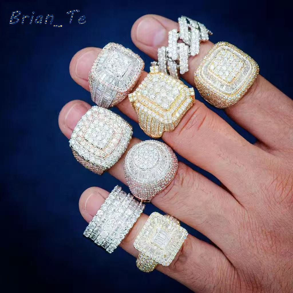 Wholesale Vvs Iced Out Moissanite Pass Diamond Test 14K Gold Men 925 Silver Ring Hip Hop Cuban Link Star Skull Rings Jewelry Men