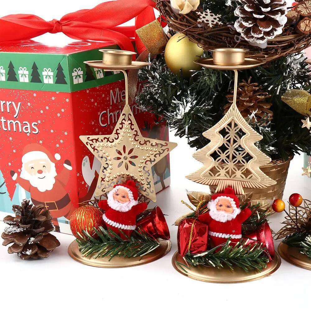 Desktop Table Decoration Metal Santa Claus Snowflake Star Candlestick Stand Holder Candle Pillar Christmas Ornament Y260131