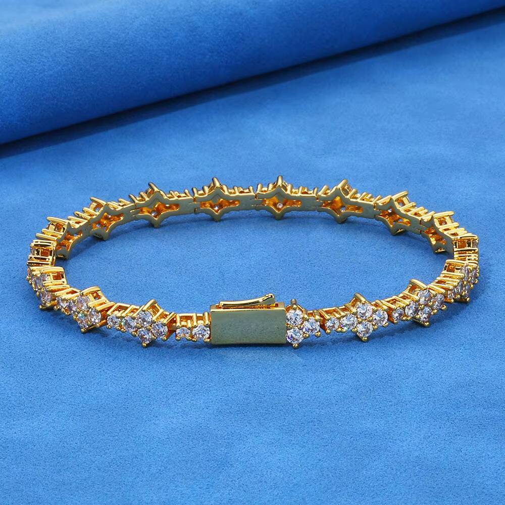 Fashionable Chilled Clover 925 Silver VVS Silica Tennis Chain Bracelet Hip-hop Mens and Womens Moissanite 65mm Tennis Chain