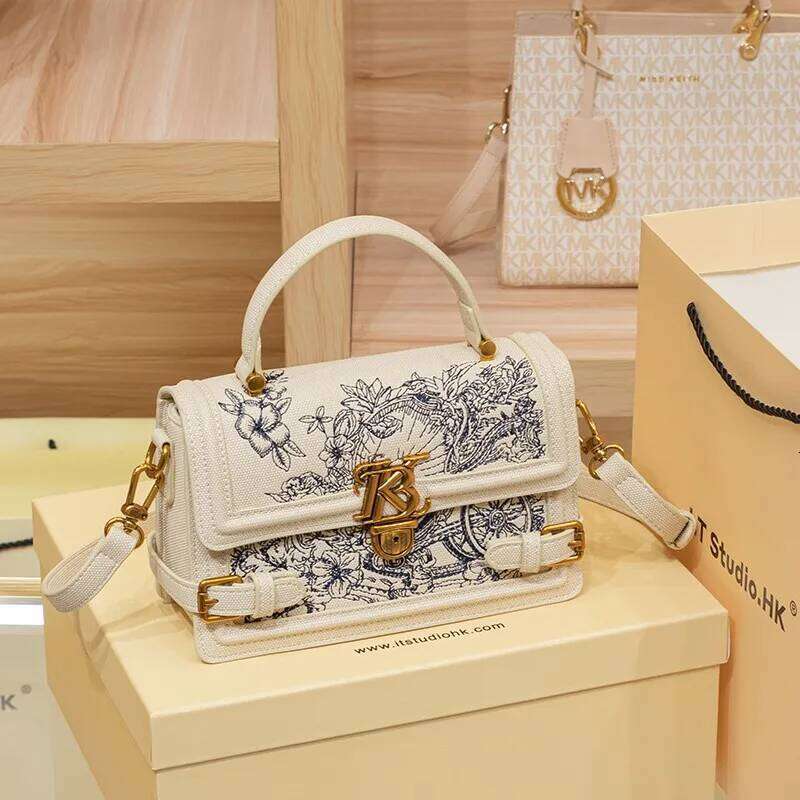 Women's handbag, women's 2024 new high-end texture summer designer single shoulder crossbody embroidered square bag