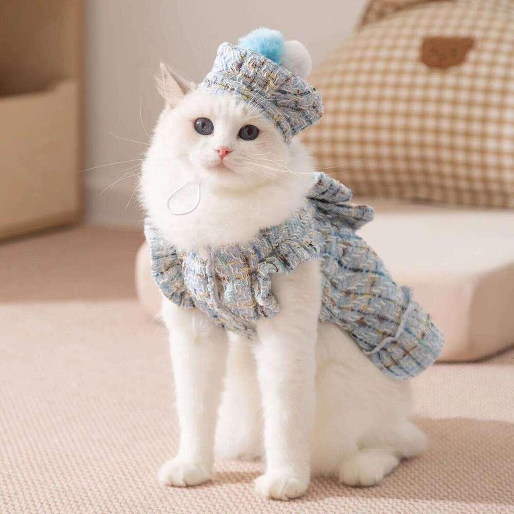 Fleece-Lined Bow Pet Dress Winter Warmth Two-Legged Clothes Pretty Checkered Skirt for Puppies Dog Accessories H260130