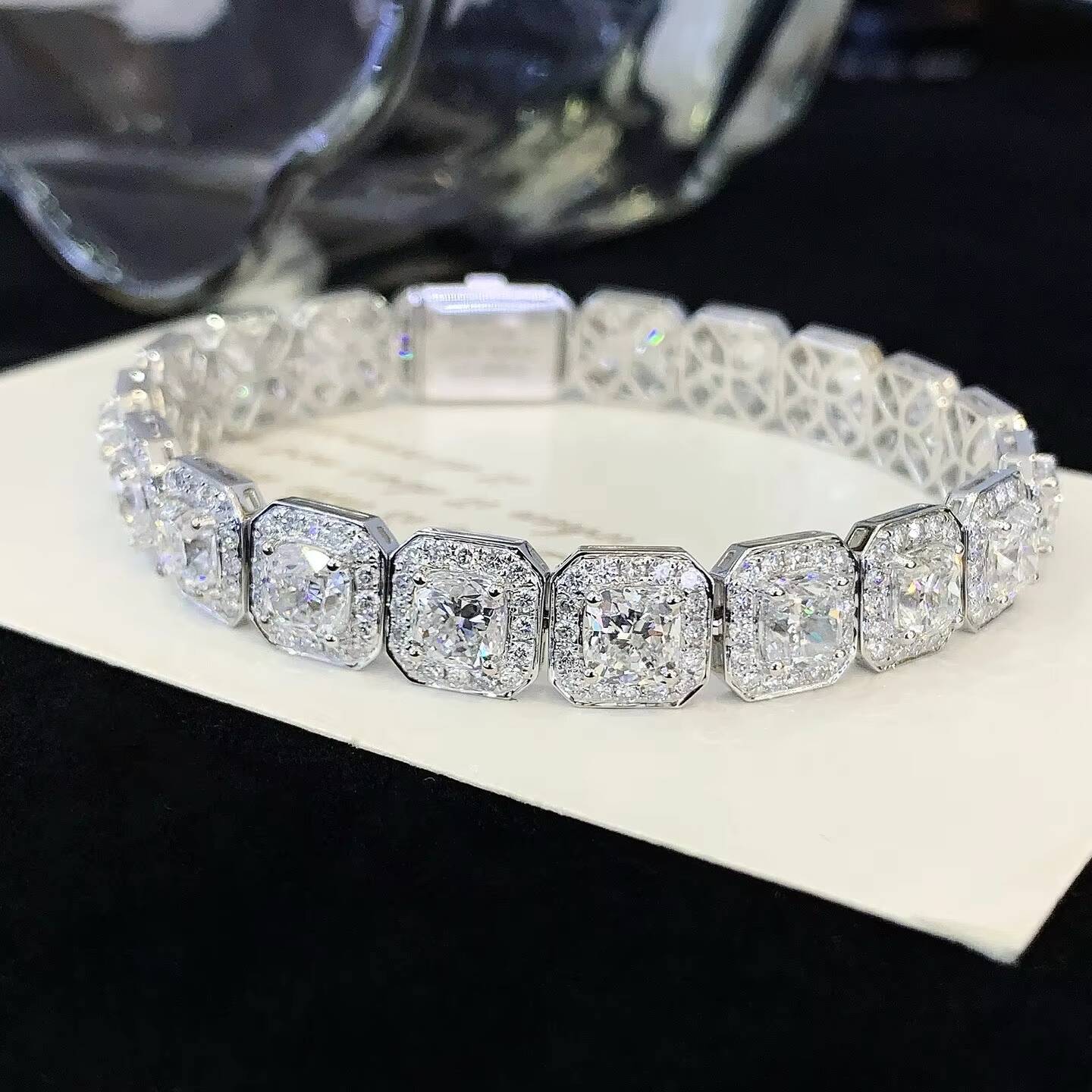 Luxurious ICEWALD 9K White Gold Lab-Grown Radiant Cut Filled Diamond Tennis Bracelet Fully-Embedded Exquisite Bangles