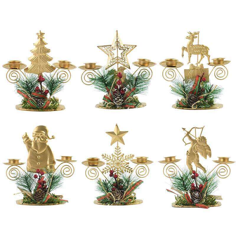 Christmas Santa Claus Candlestick Star Xmas Tree Elk Snowflake Metal Candle Holder For Home Desktop Ornament Navidad 2023 Gifts Y260131