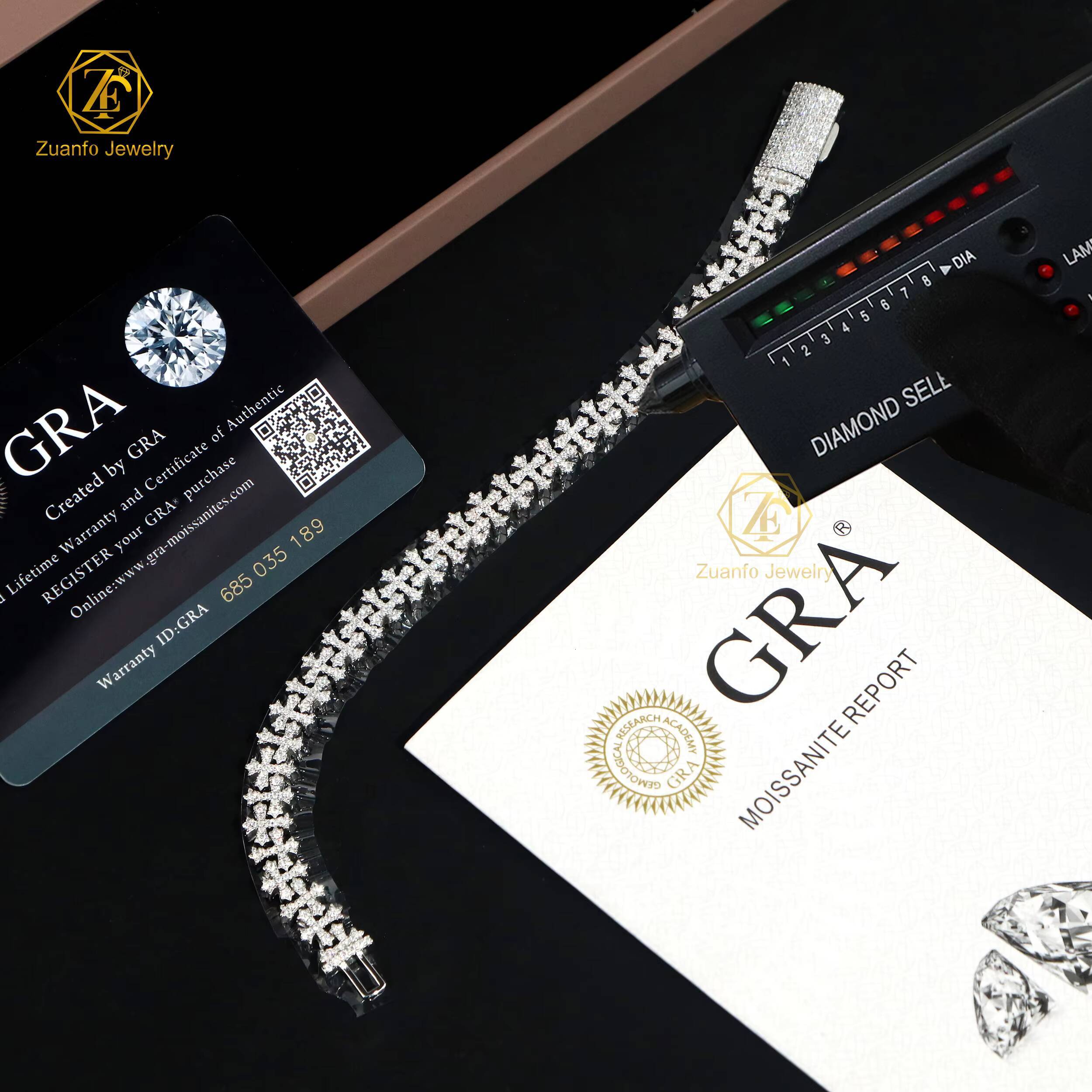 Cross Heart Shape 925 Solid Silver Iced Out GRA VVS Moissanite Bracelet for Women/mens Jewelry